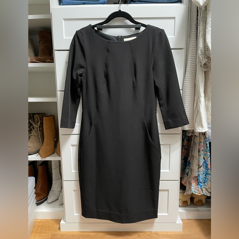 MM Lafleur Black Sheath Dress with 3/4 Sleeves and Bateau Neckline